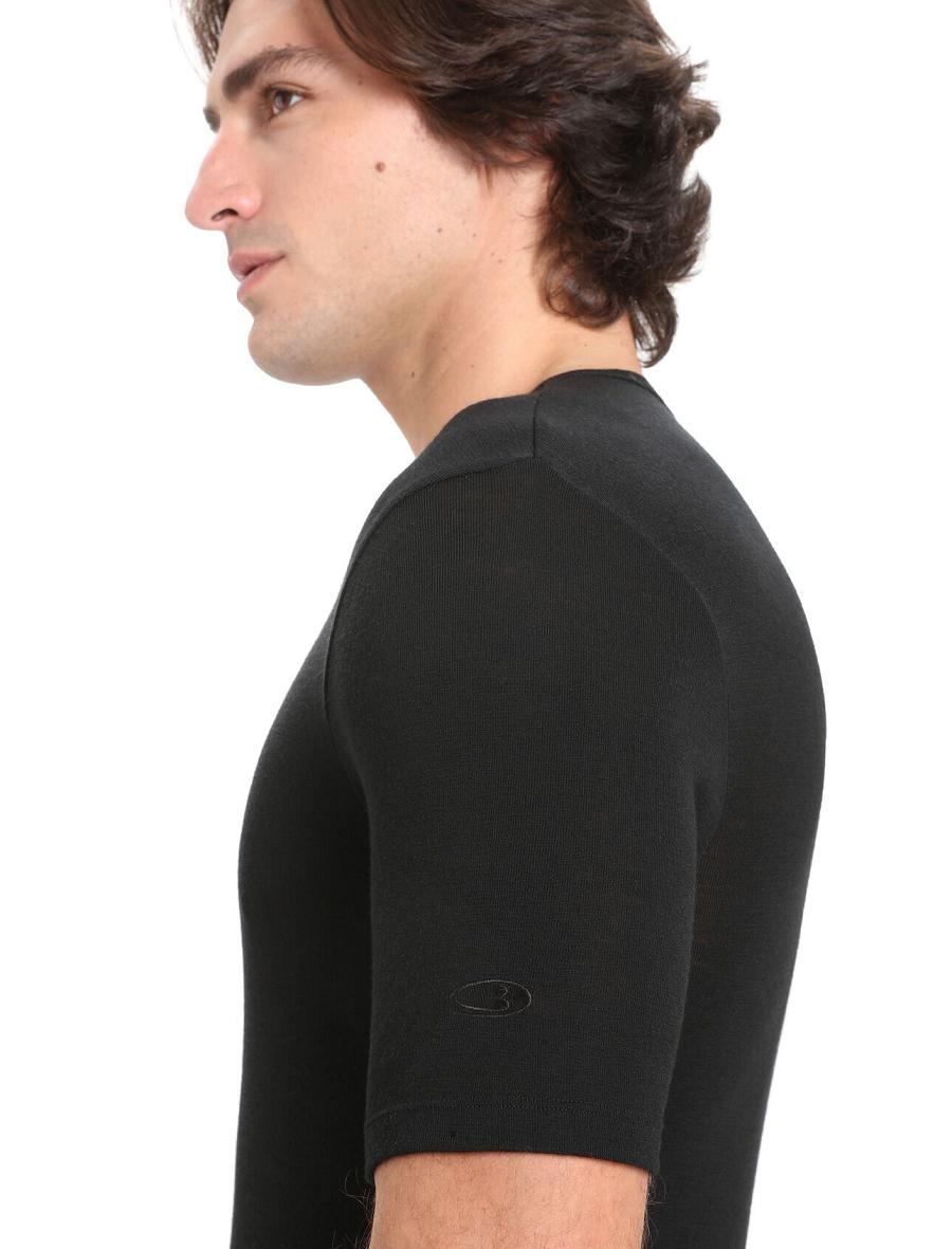 Black Icebreaker Merino 175 Everyday Short Sleeve Crewe Thermal Top Men's Base Layers | AU 1378HAPK